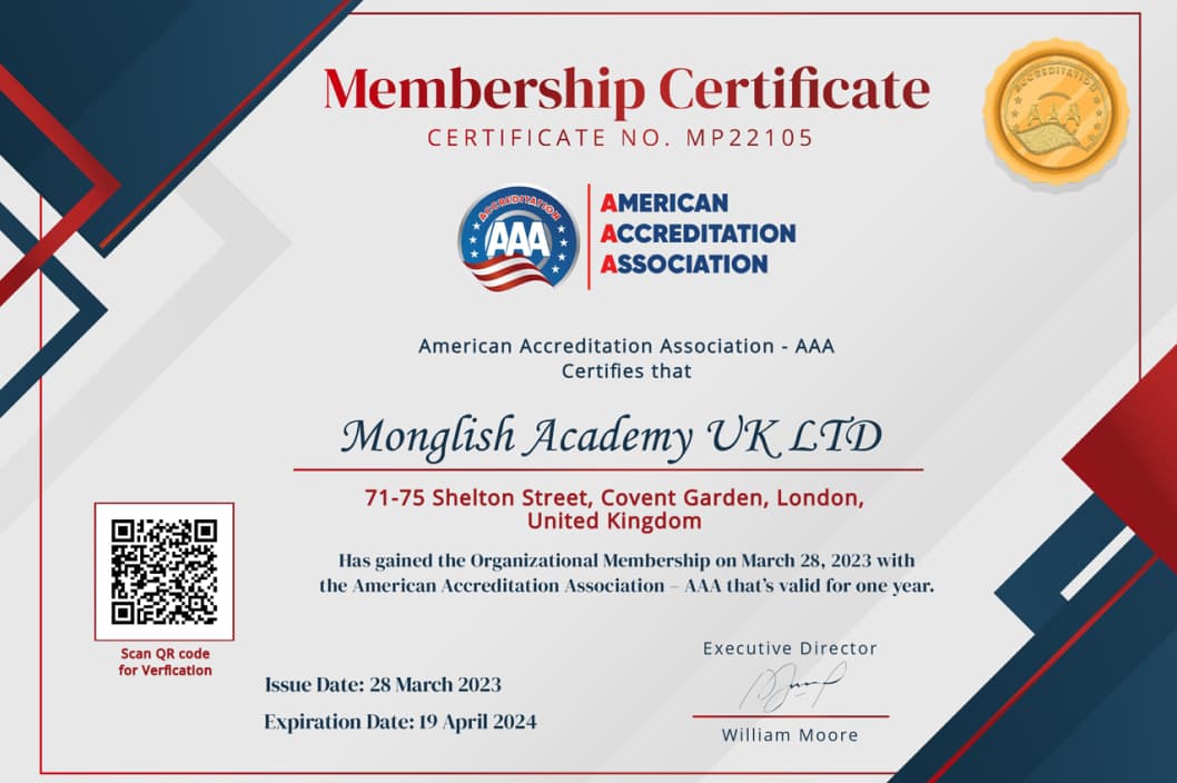 American Accrediting Association (AAA) membership certificate